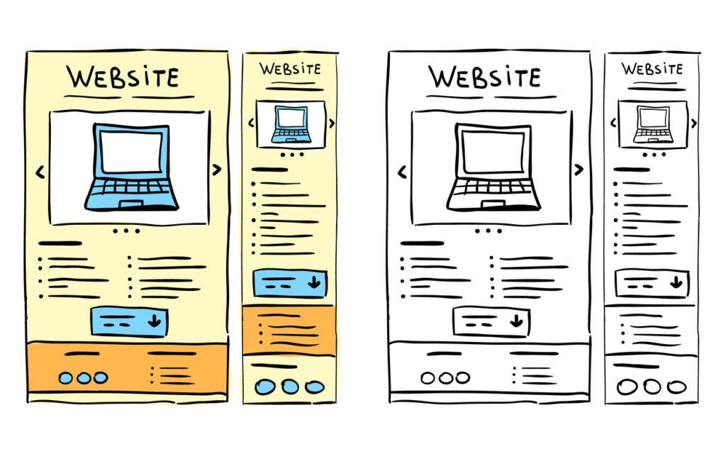two hand-drawn website layouts next to each other