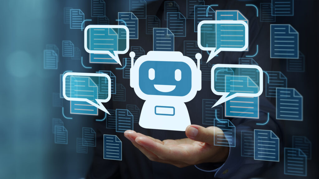 hand holding AI chat bot icon