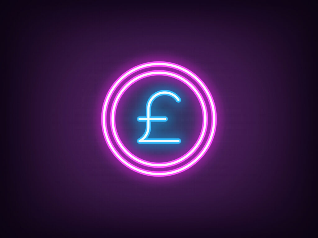Outline neon pound sign within 2 circles